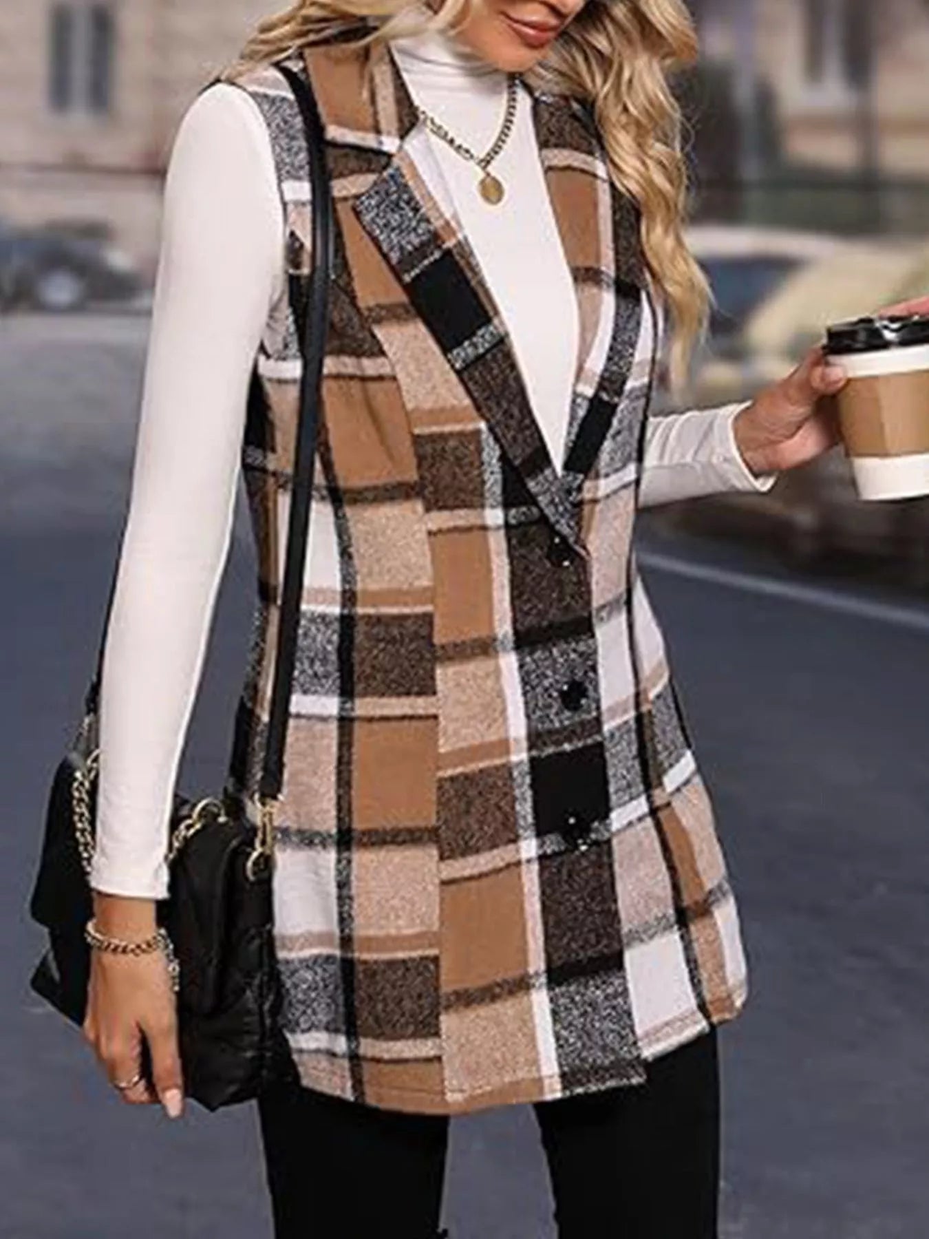 Plaid Button Up Vest Coat