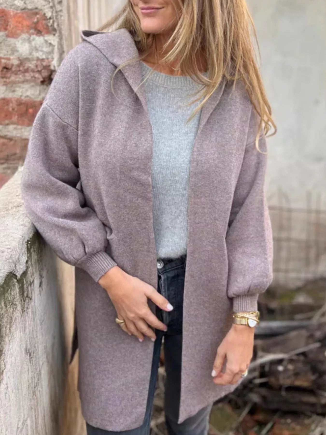 Full Size Open Front Hooded Cardigan Plus Size Light Purple