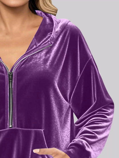 Full Size Half Zip Kangaroo Pocket Hoodie Plus Size