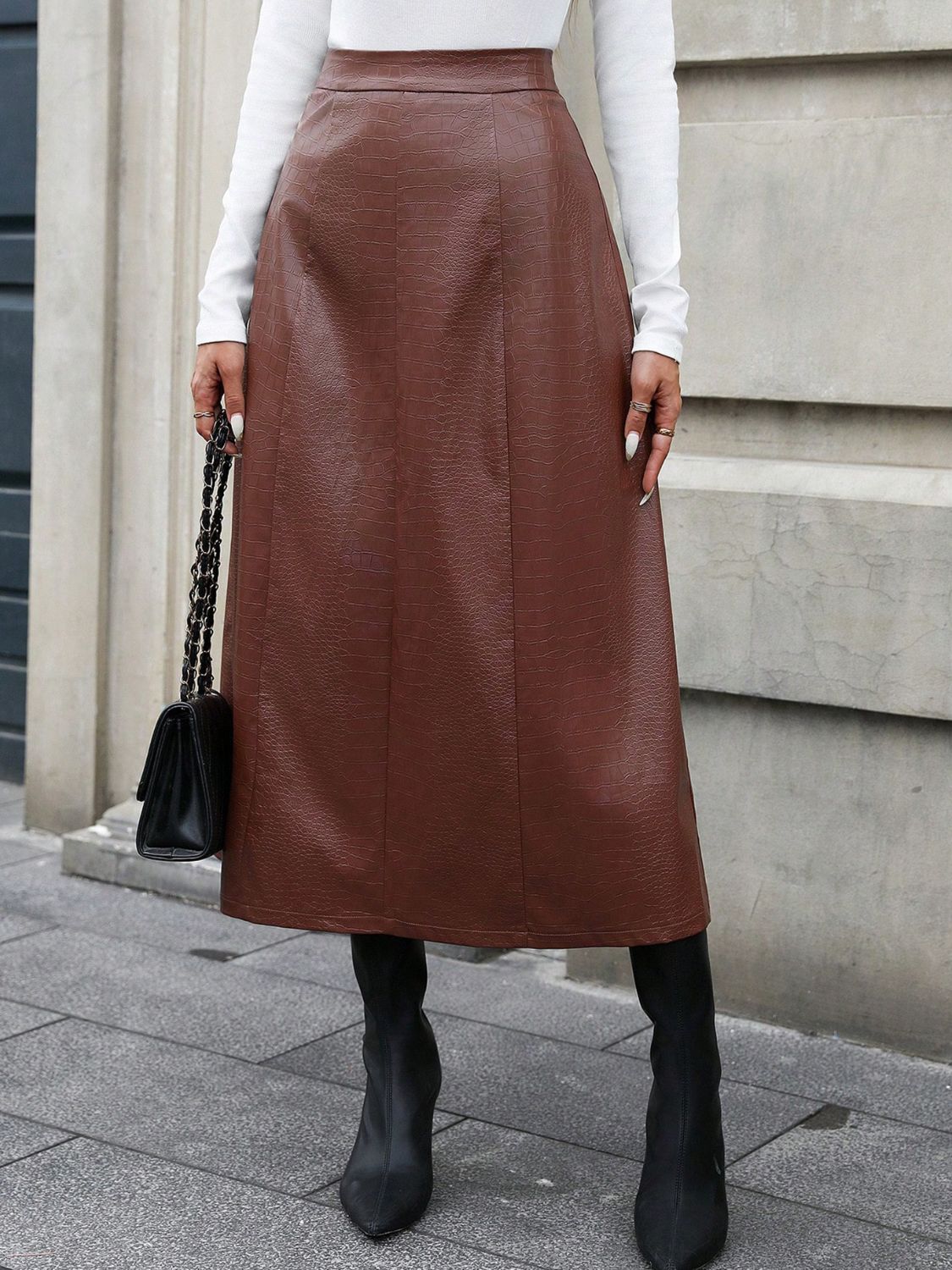 High Waist Midi Skirt Brown
