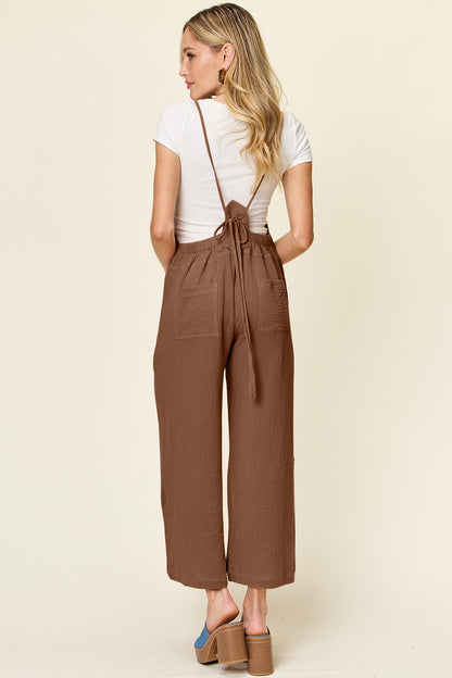 Textured Cotton Sleeveless Wide Leg Jumpsuit