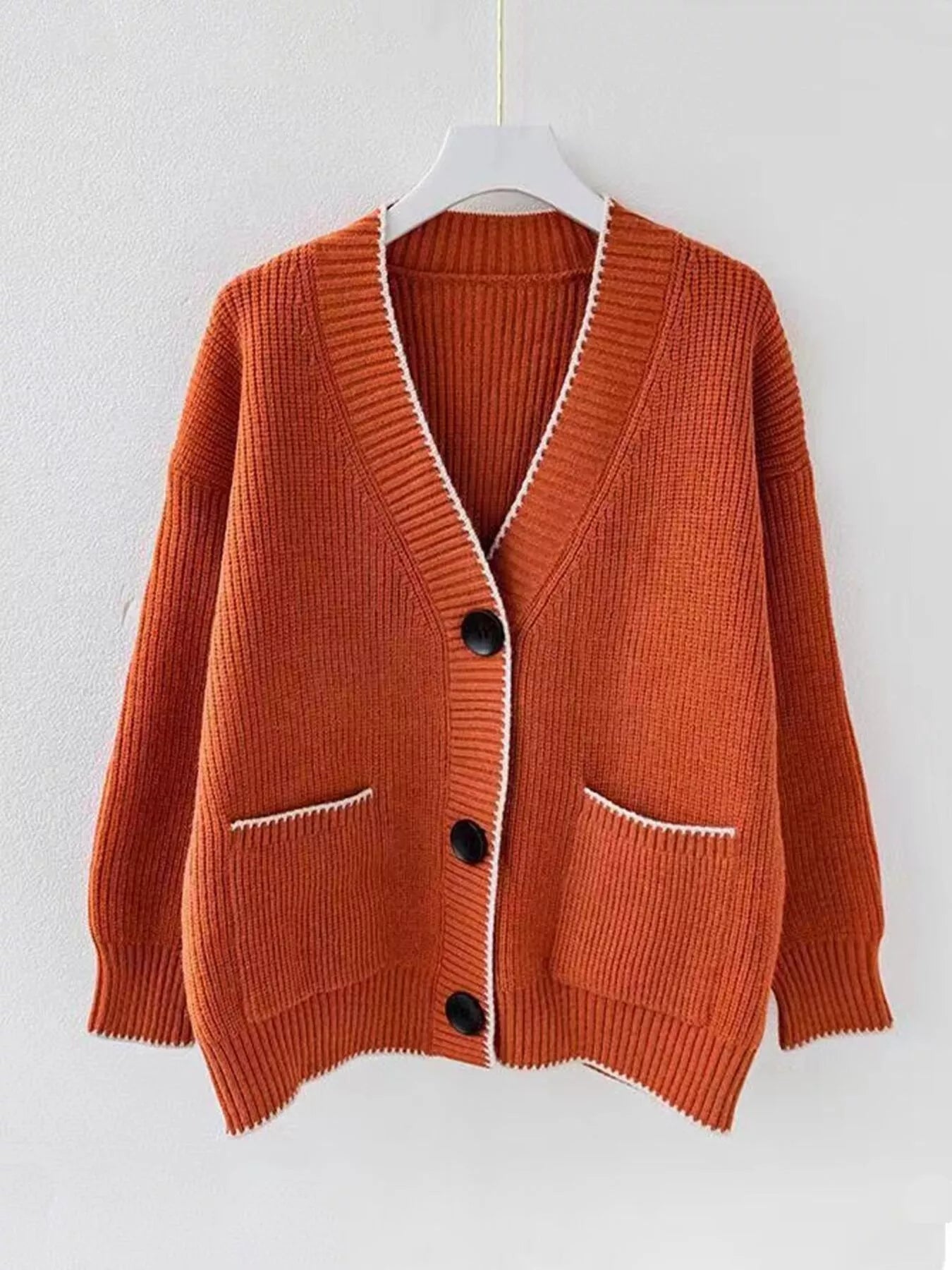 Pocketed Button Down Cardigan Orange