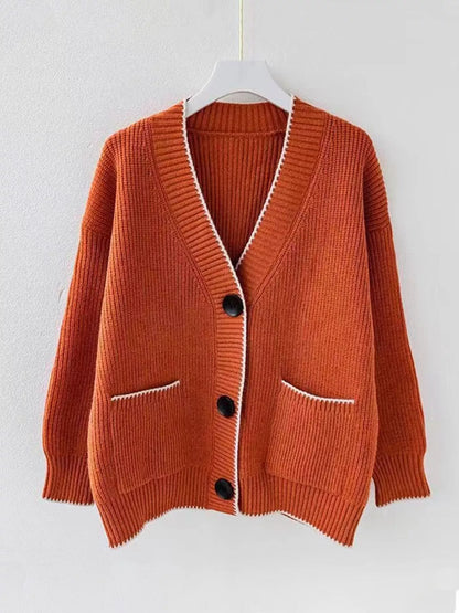 Pocketed Button Down Cardigan Orange