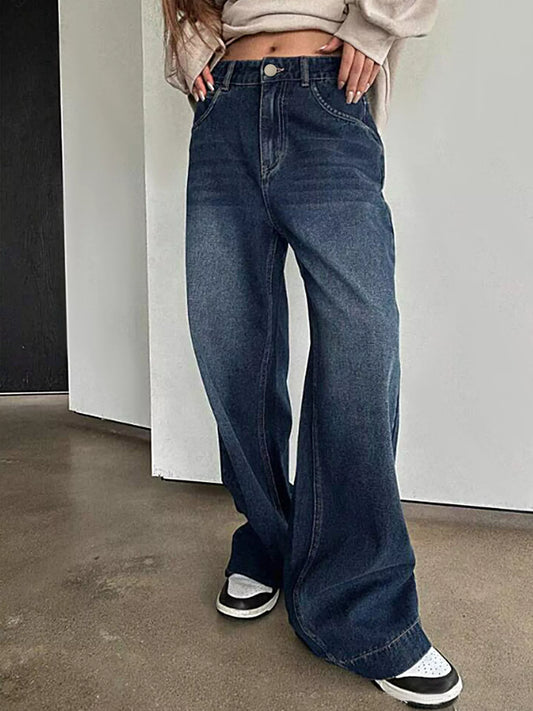 Vintage Wash Wide Leg Jeans Dark Navy