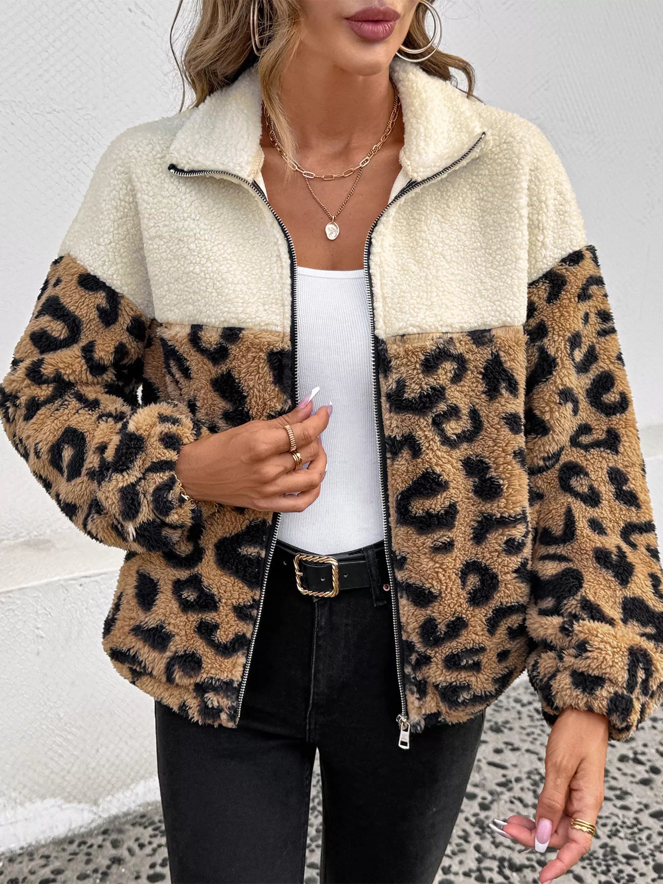 Leopard Zip Up Fleece Jacket