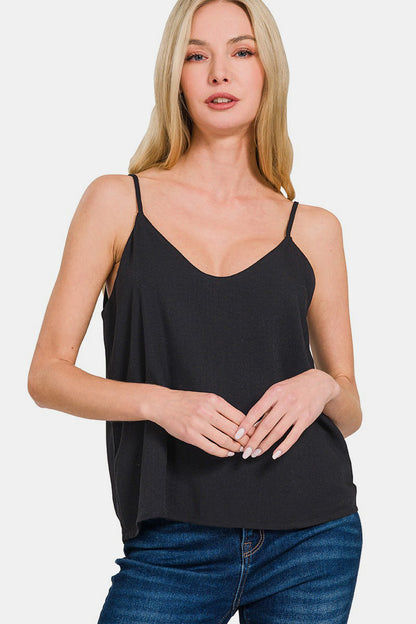 Zenana Two Layered Spaghetti Strap Cami Black