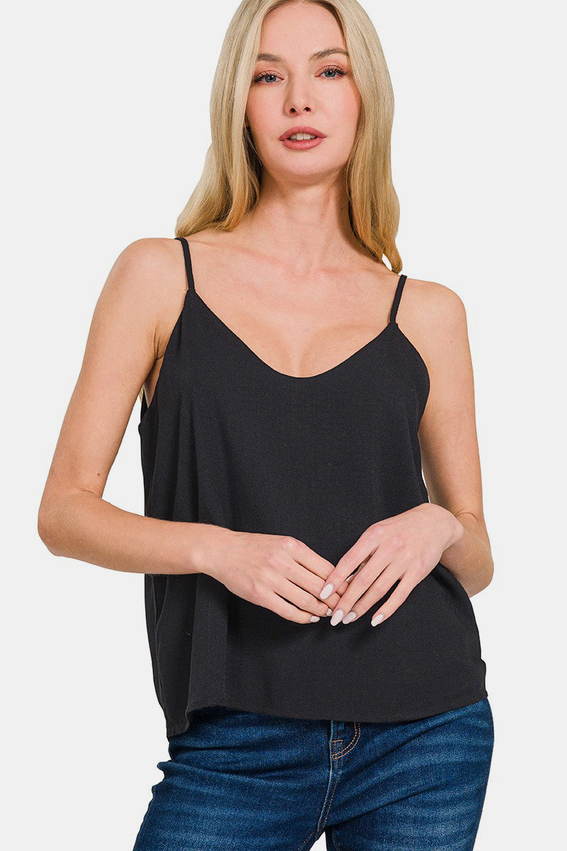 Zenana Two Layered Spaghetti Strap Cami Black