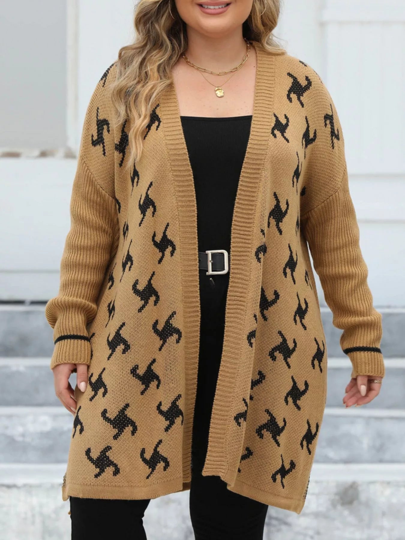 Plus Size Open Front Drop Shoulder Knit Cardigan