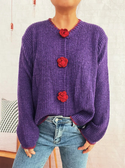 Flower Button Long Sleeve Cardigan