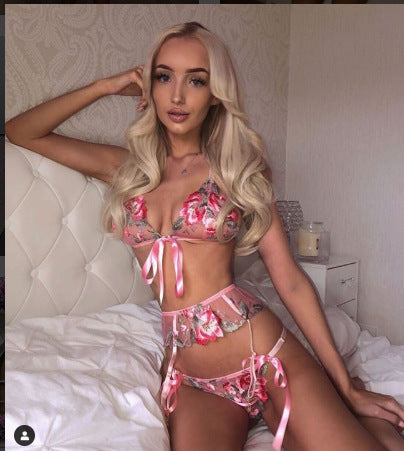 Printed Pattern Bikini Bow Sexy Lingerie Pink