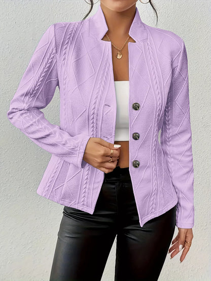 Textured Knit Button-Front Blazer Purple