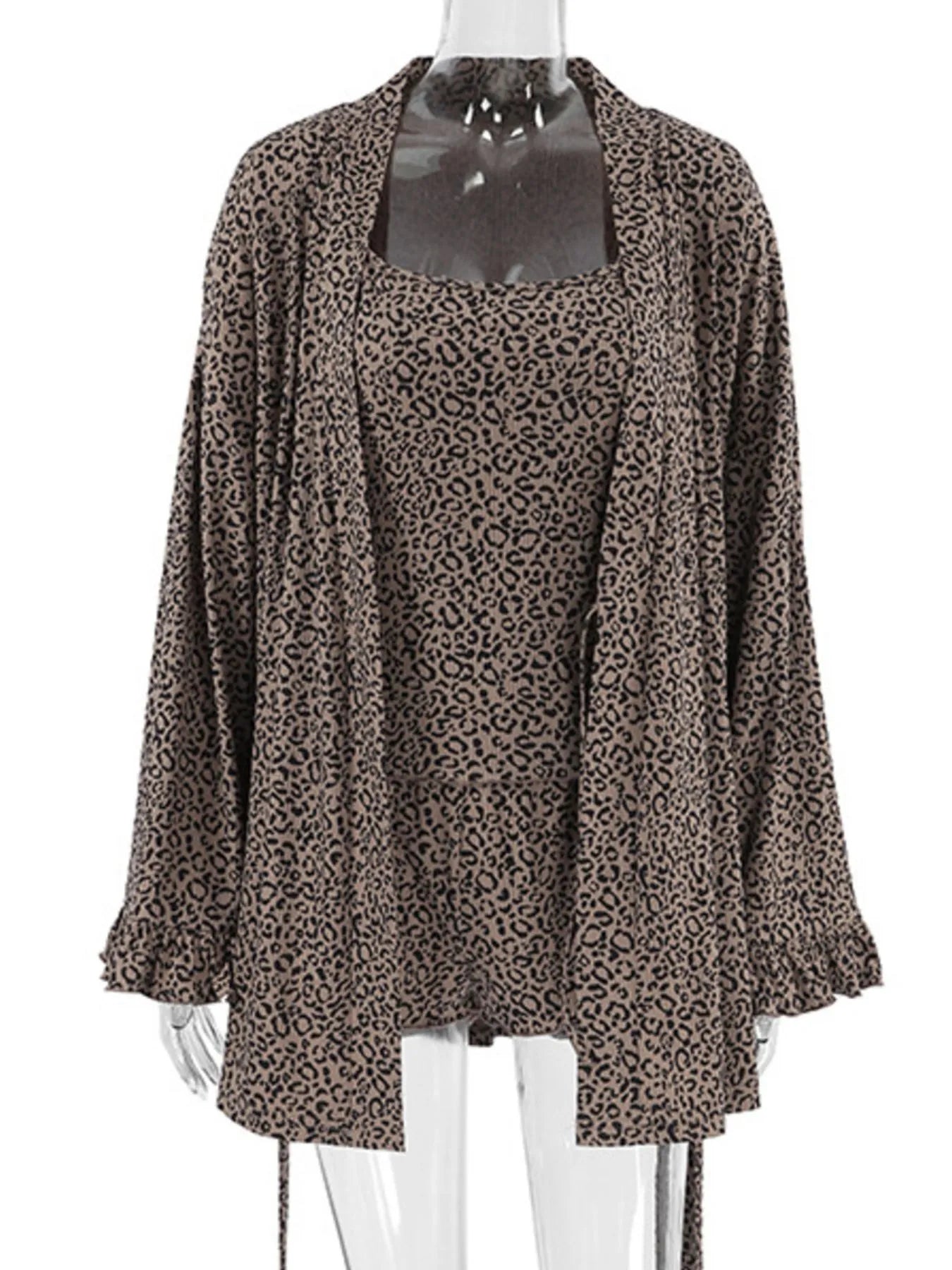 Leopard Cami Cardigan and Shorts 3-Piece Set