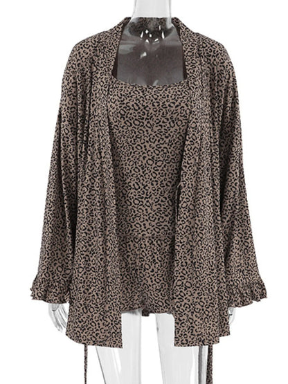 Leopard Cami Cardigan and Shorts 3-Piece Set