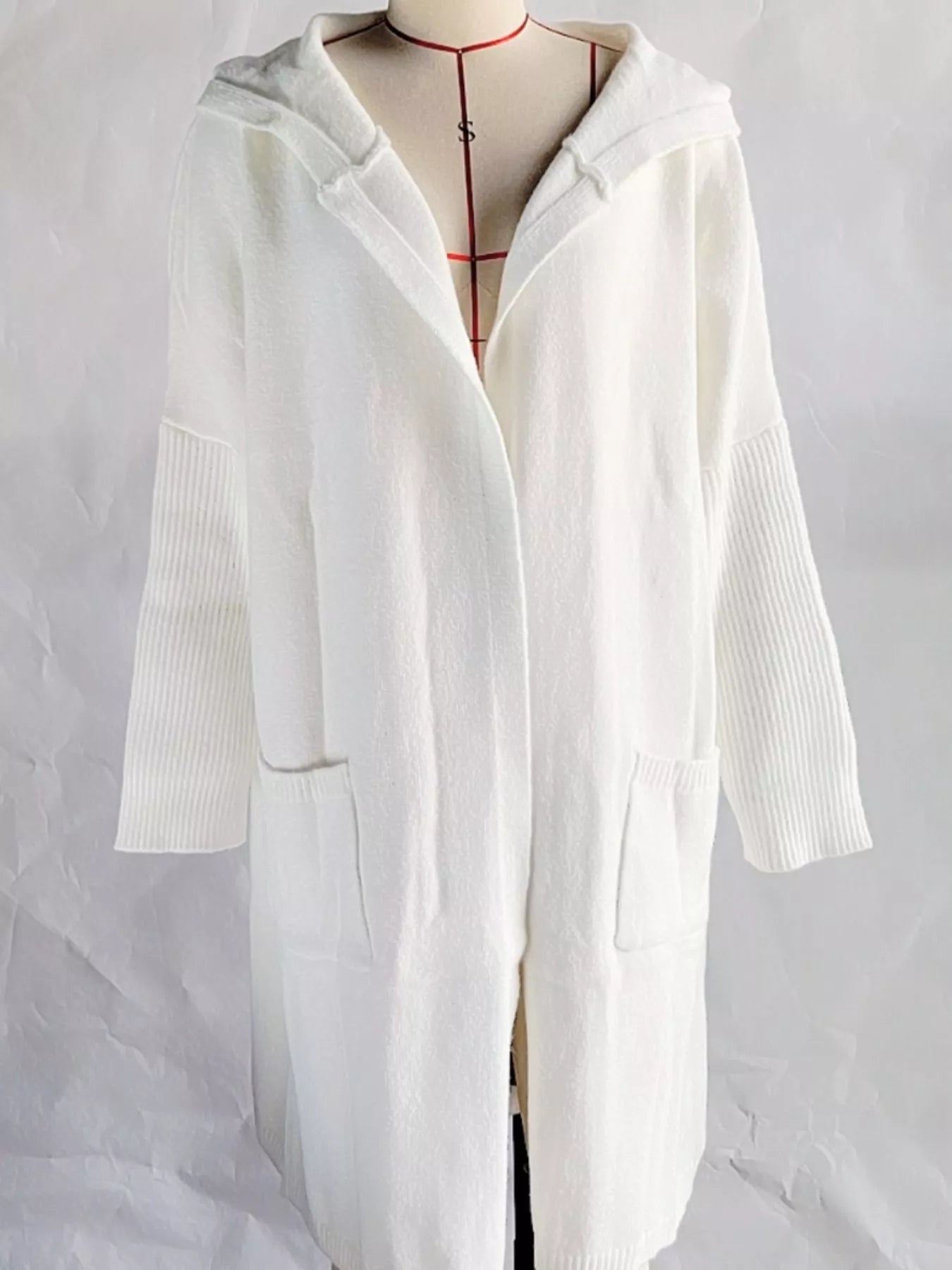 Full Size Hooded Knit Open Front Cardigan Plus Size