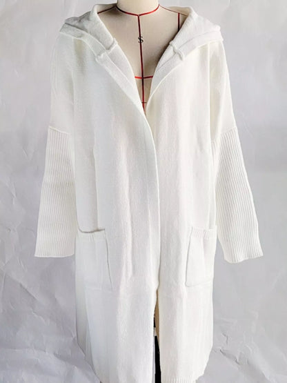 Full Size Hooded Knit Open Front Cardigan Plus Size