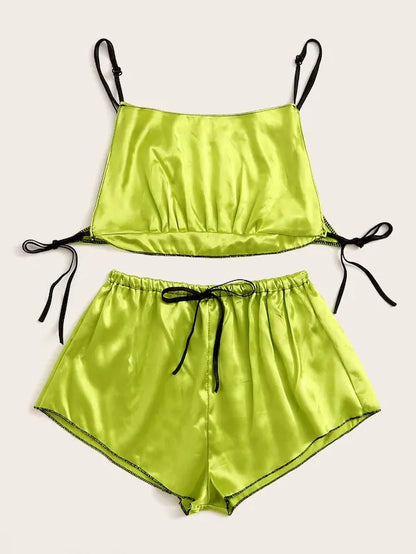 Sexy Lingerie Pink Lace off-the-Shoulder Strap Two-Piece Set fluorescent green