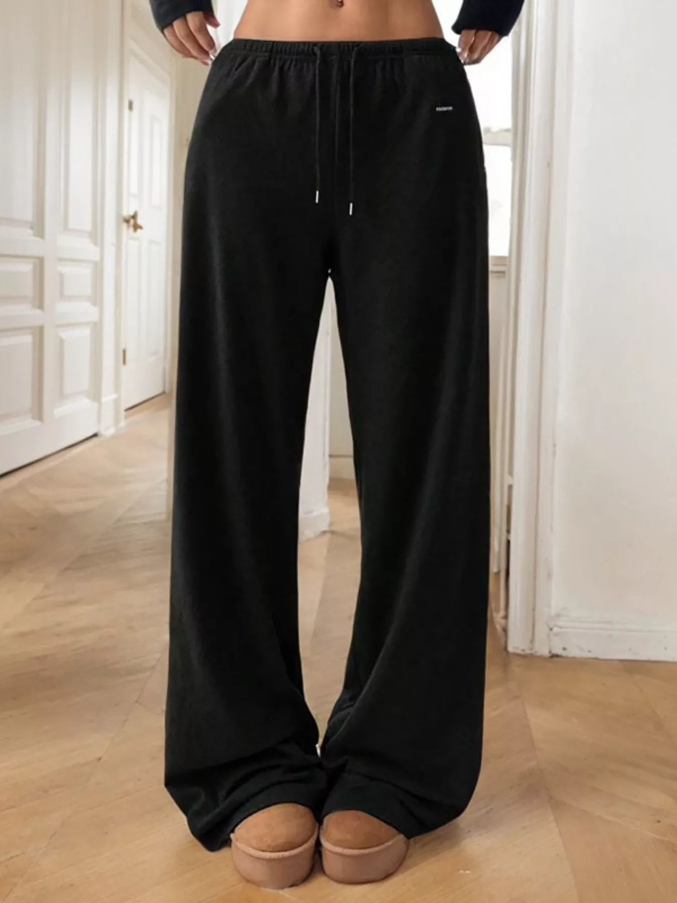 Relaxed Fit Drawstring Pants Black