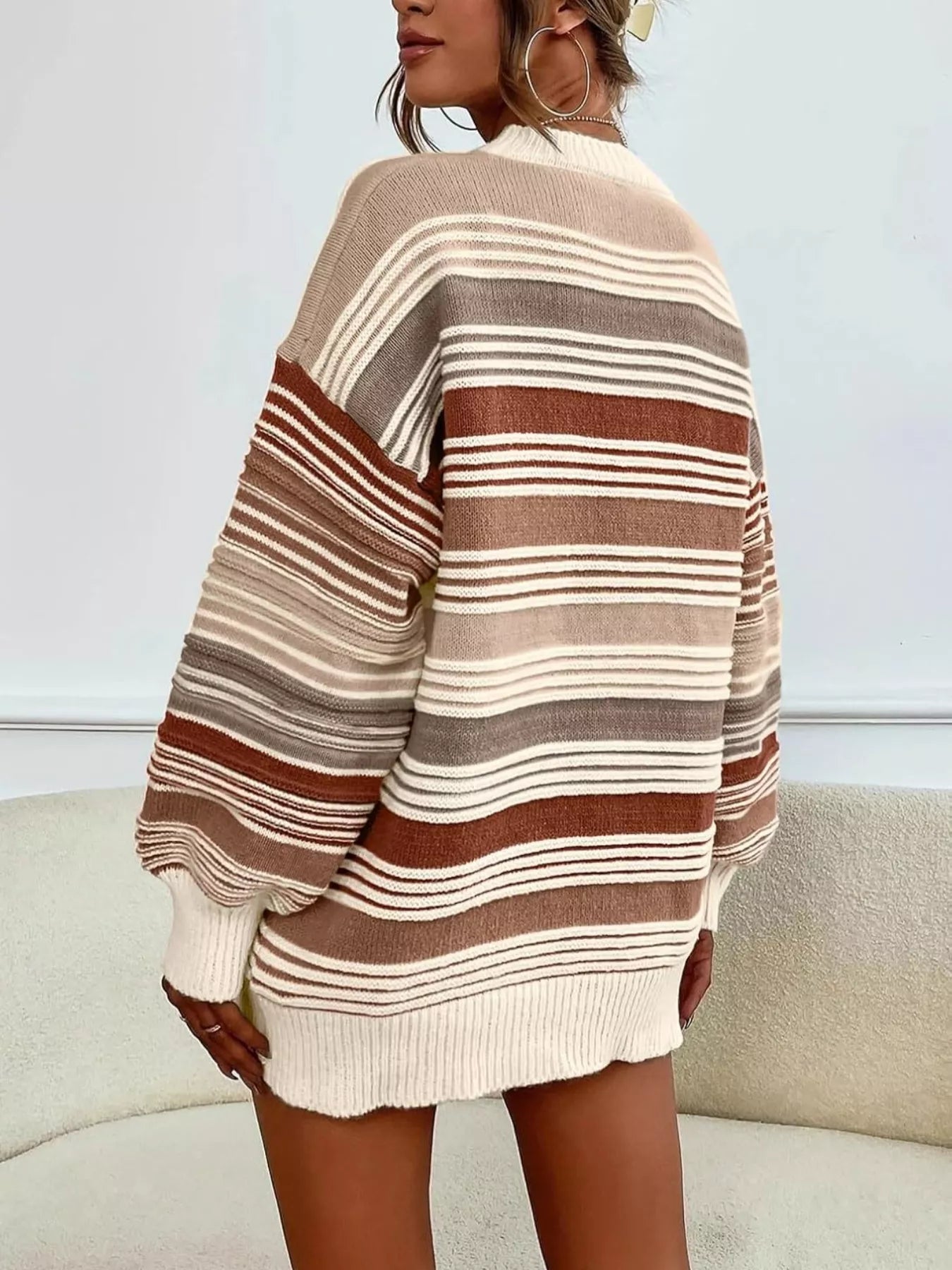 Rainbow Striped Drop Shoulder Oversized Sweater
