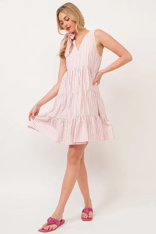 Lime 'N' Chili Striped Sleeveless V-Neck Tiered Dress
