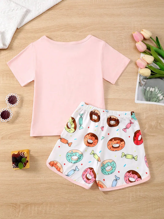 Children's Donut Round Neck Top and Pants Set