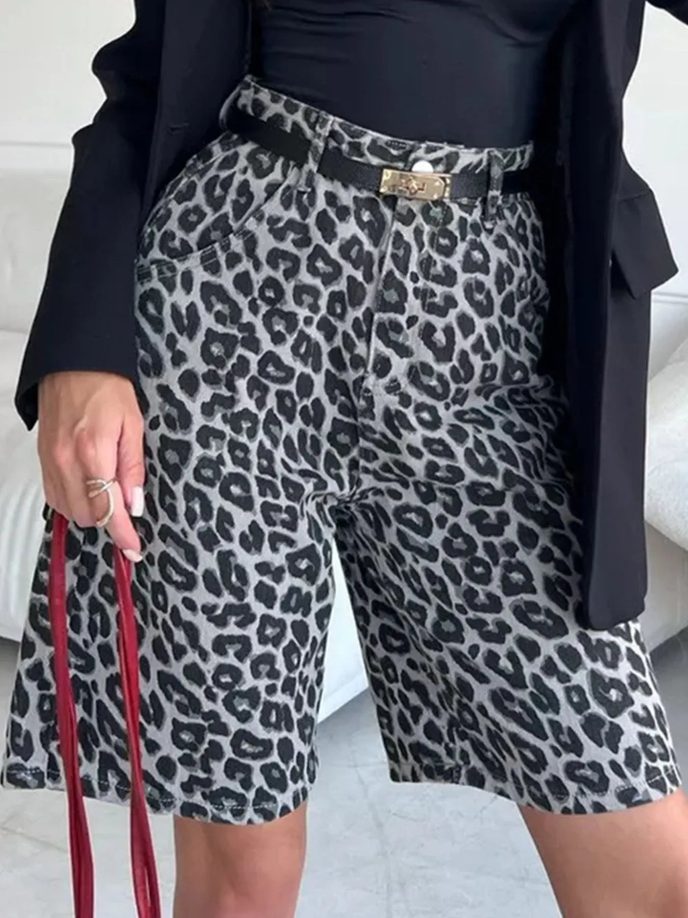 Leopard Print High-Waisted Casual Shorts
