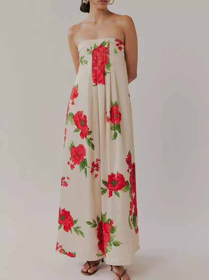 Floral Print Sleeveless Maxi Dress Dress-ivory