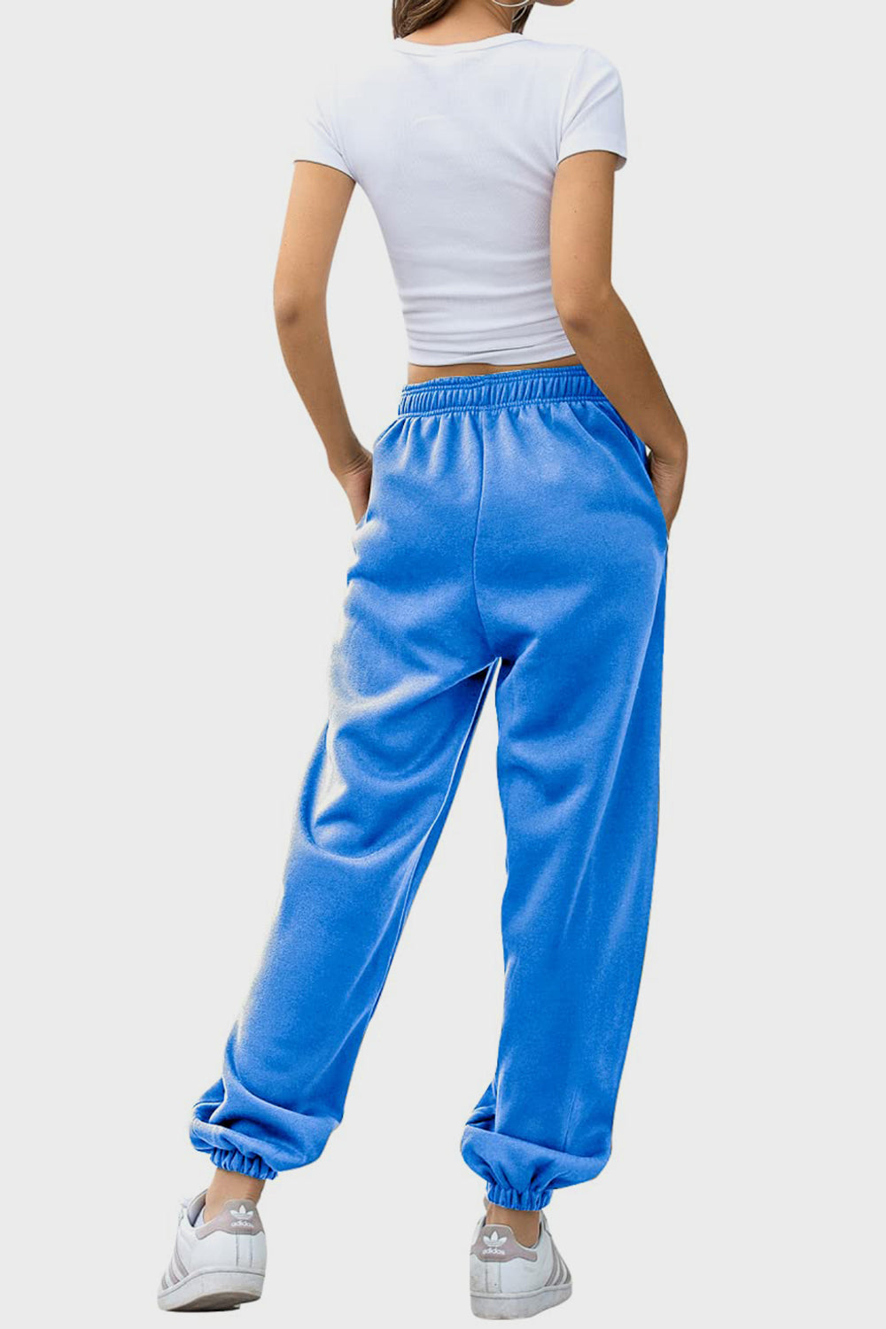 Elastic Waist Joggers with Pockets Blue