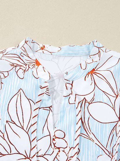 Floral Print Tie Neck Long Sleeve Mini Dress