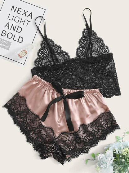 Pajamas Artificial Silk Home Wear Women Sexy Underwear Pink