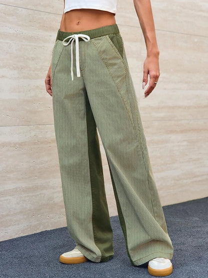 Striped Wide Leg Jeans Army Green