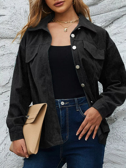 Casual Corduroy Button-Down Jacket Black