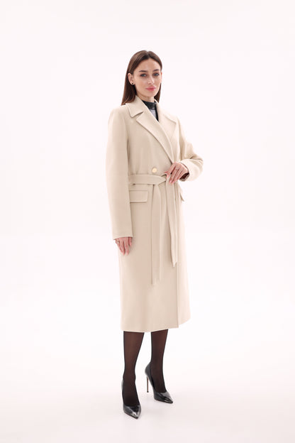 Denise Cashmere Blend Overcoat in Nude