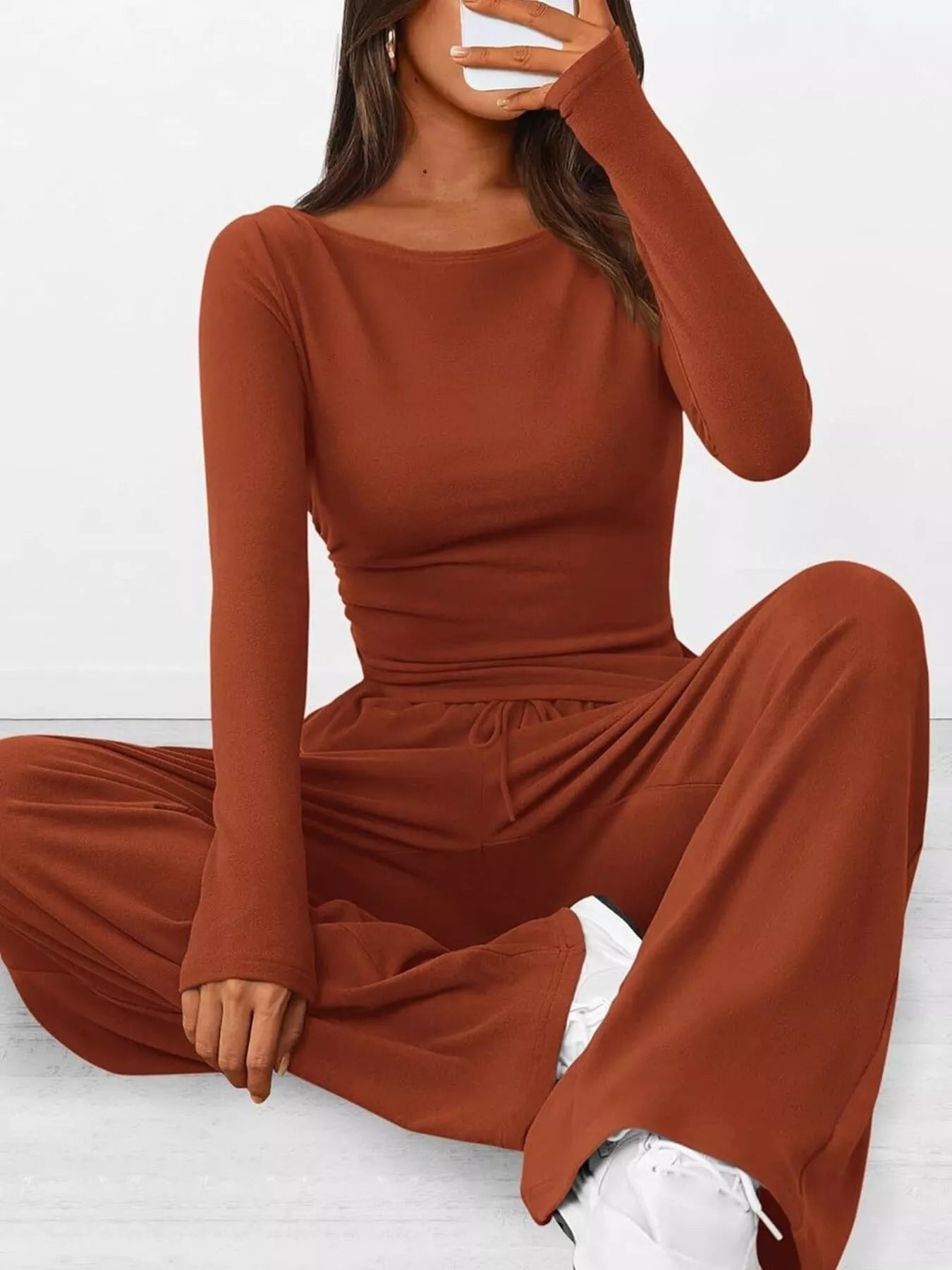 Long Sleeve Top and Wide Leg Pants Set