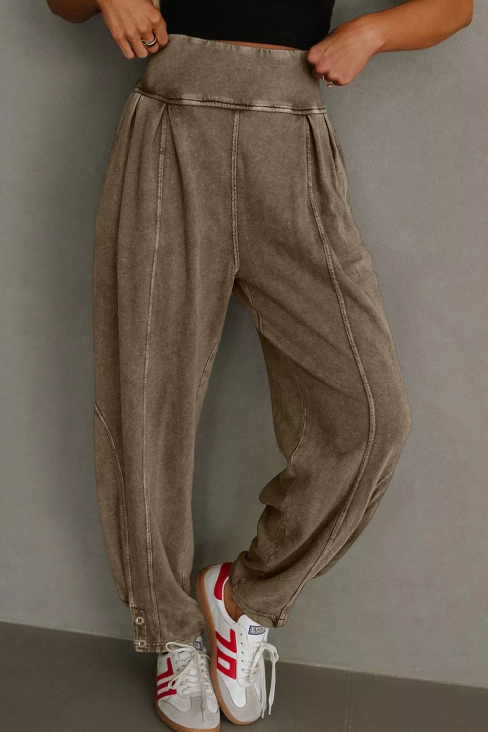 Vintage Wash High-Waisted Balloon Pants Camel