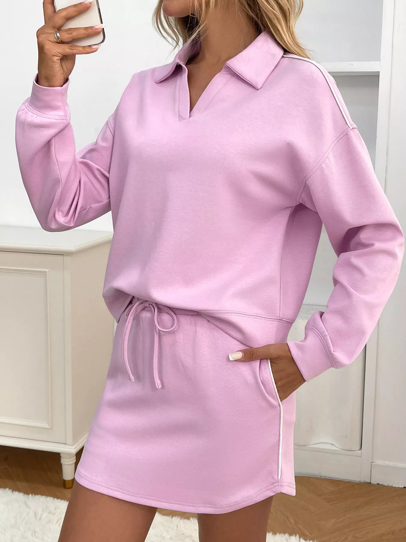 Dropped Shoulder Top and Skirt Set