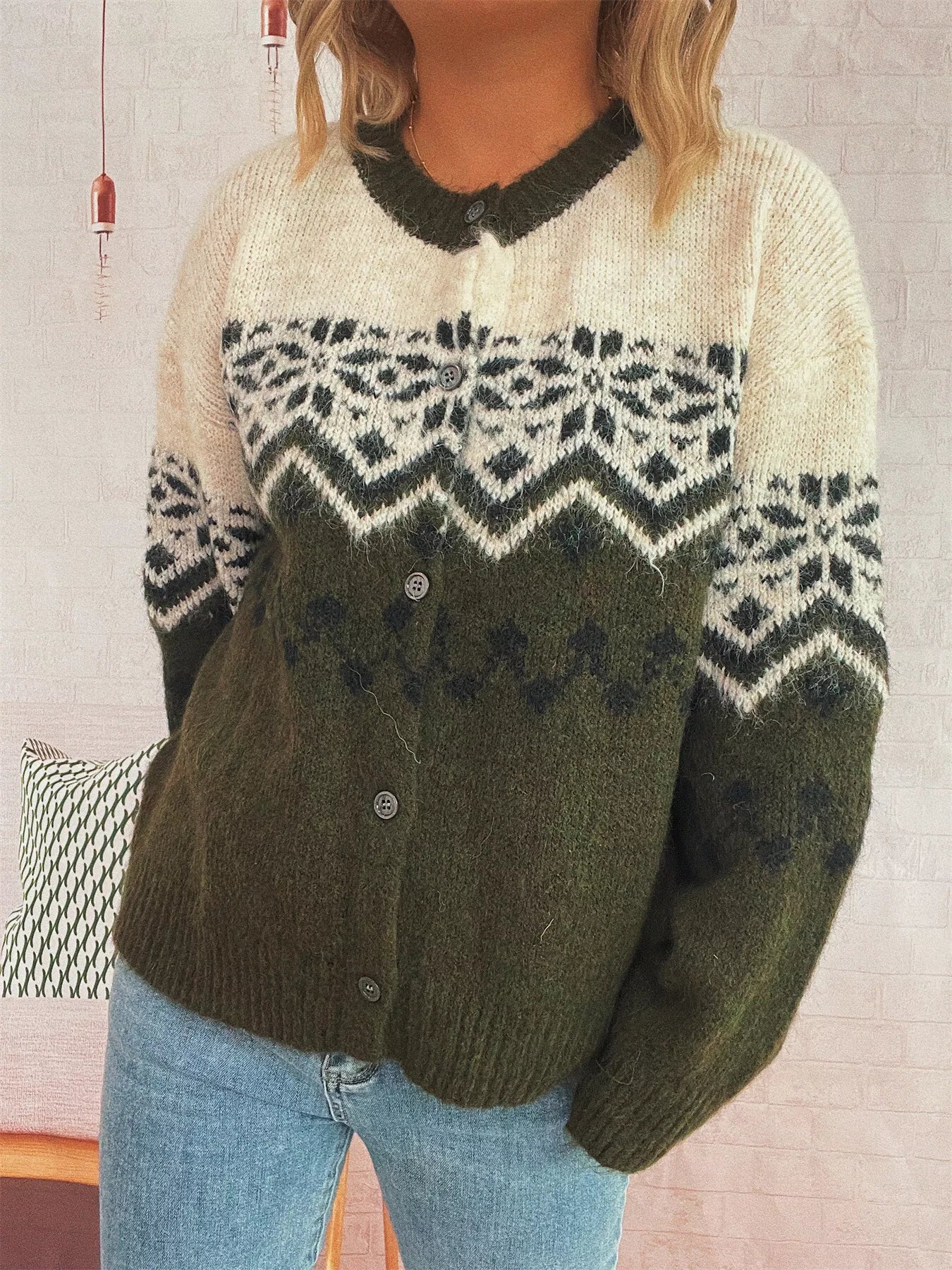 Christmas Button Up Drop Shoulder Cardigan