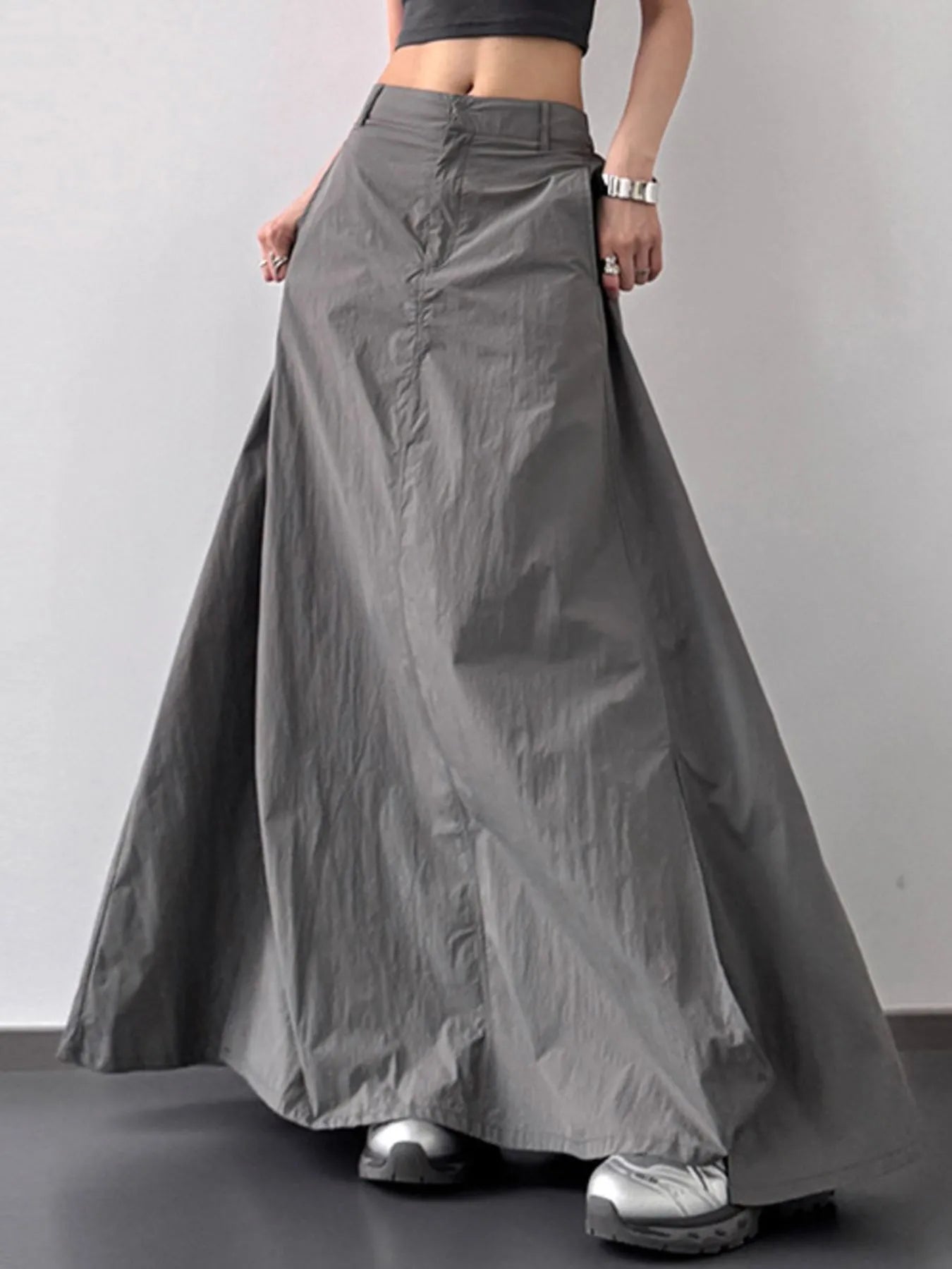 High Waist Slit Maxi Skirt Dark Gray