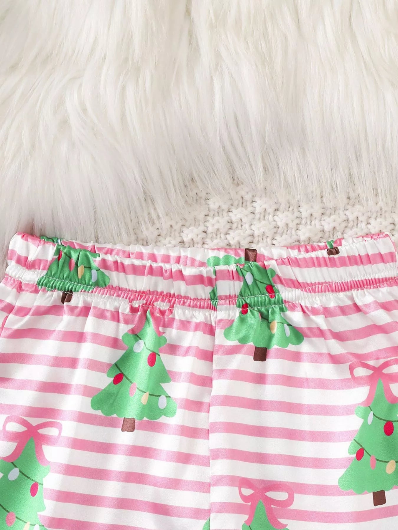 Children's Christmas Tree Print Fluffy Cuff Pajama Set