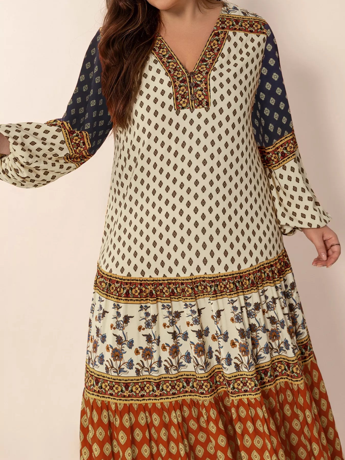 Plus Size Notched Balloon Sleeve Maxi Dress