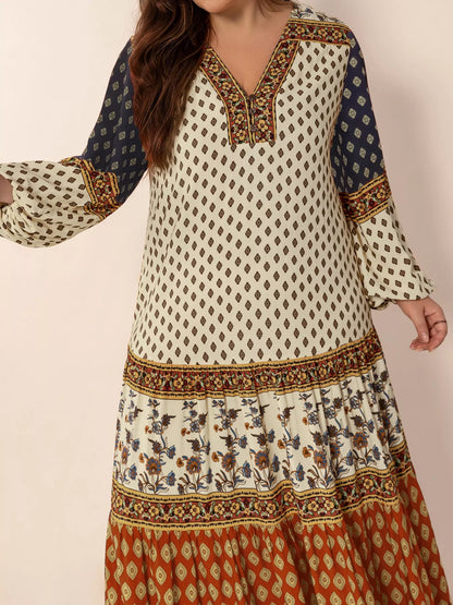 Plus Size Notched Balloon Sleeve Maxi Dress