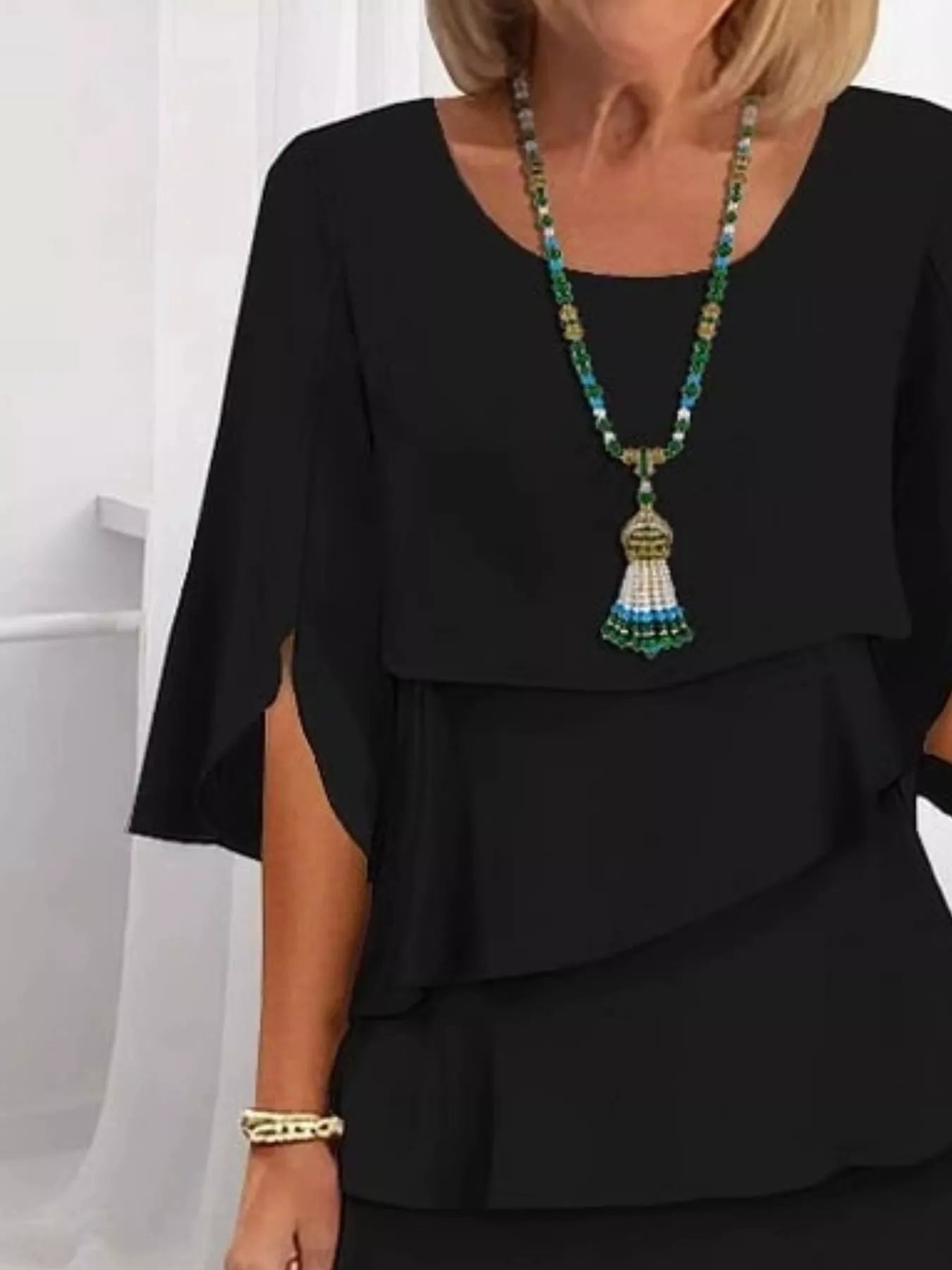 Full Size Ruffled Layered Flutter Sleeve Dress Plus Size