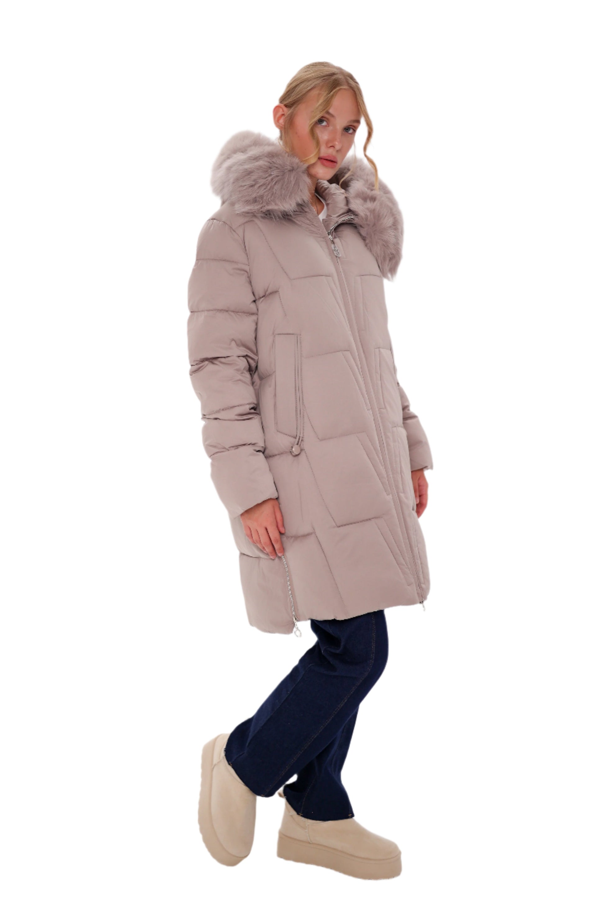 Genuine Polar Fox Insulated Coat Blush
