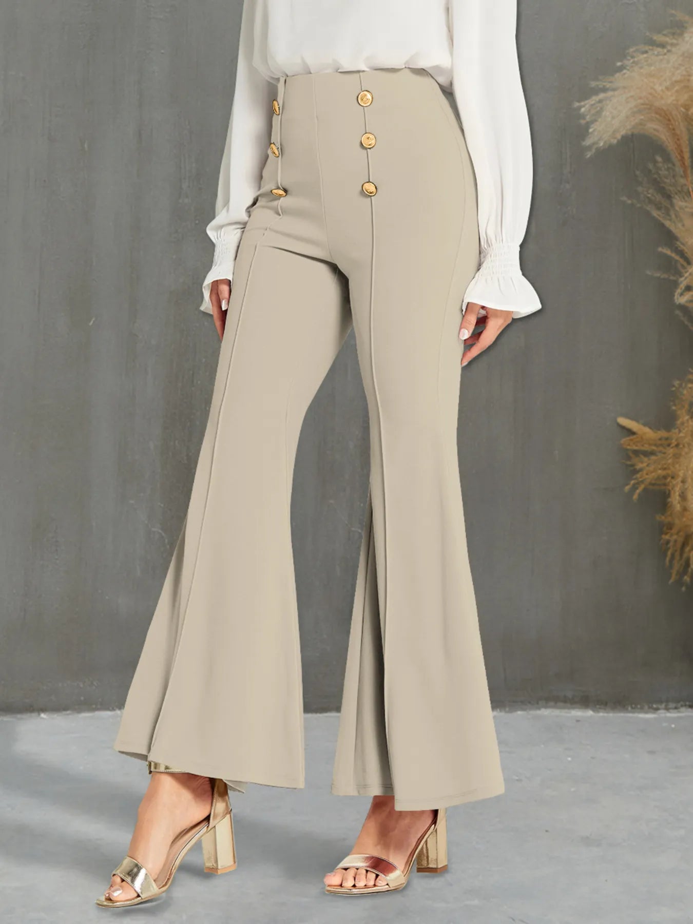 High Waisted Flare Pants Tan