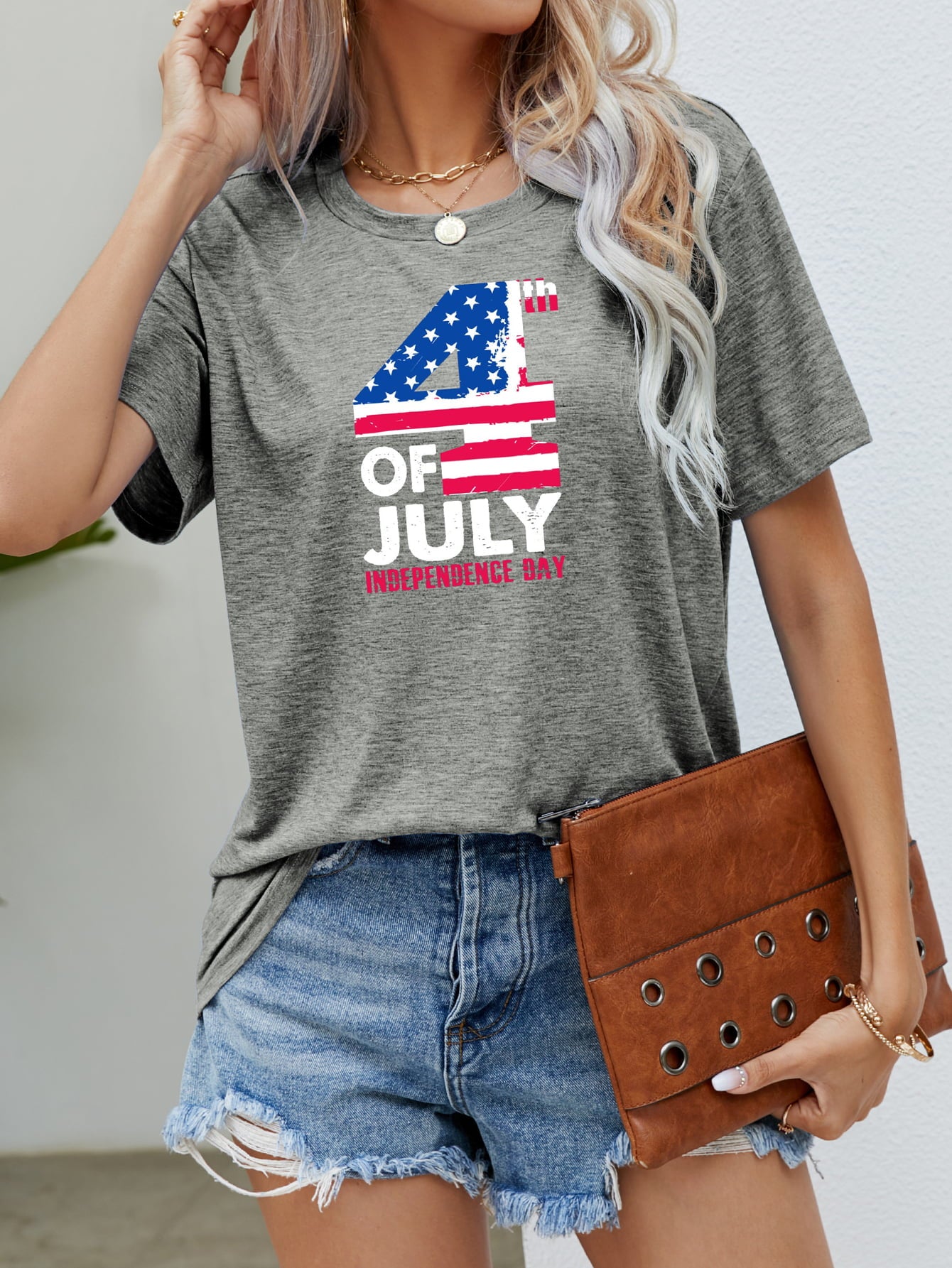 USA Flag Graphic Tee for Women Mid Gray