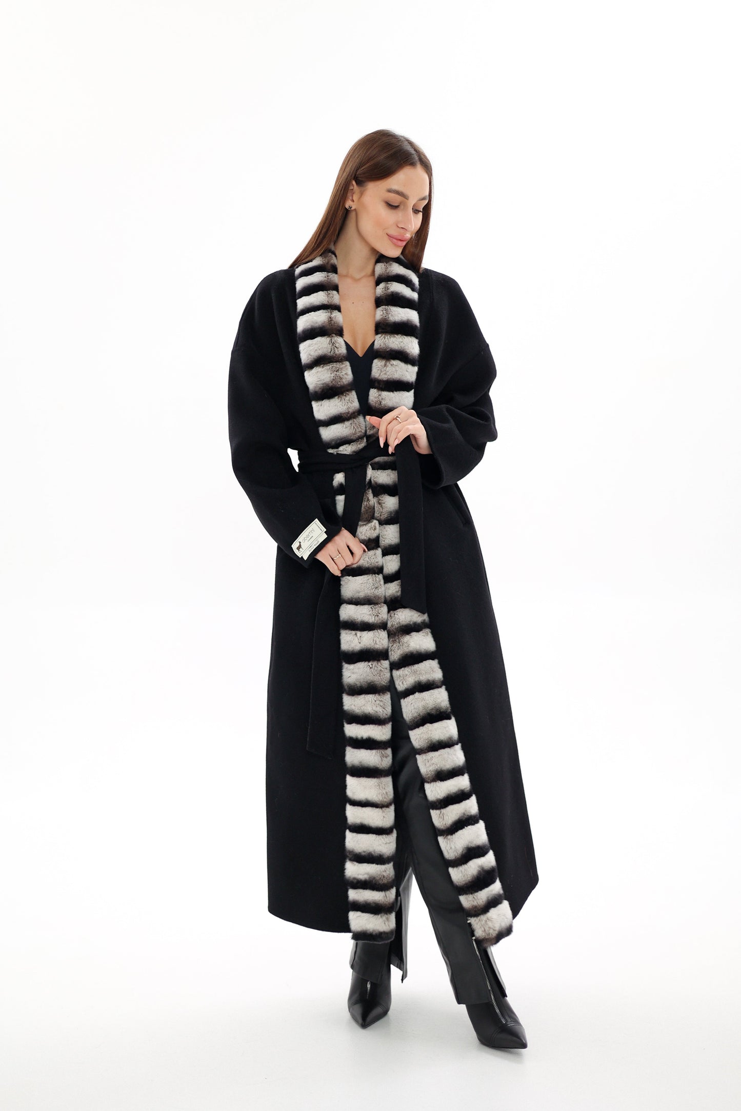 Genuine French Orylag Fur Italian Cashmere Wool Coat