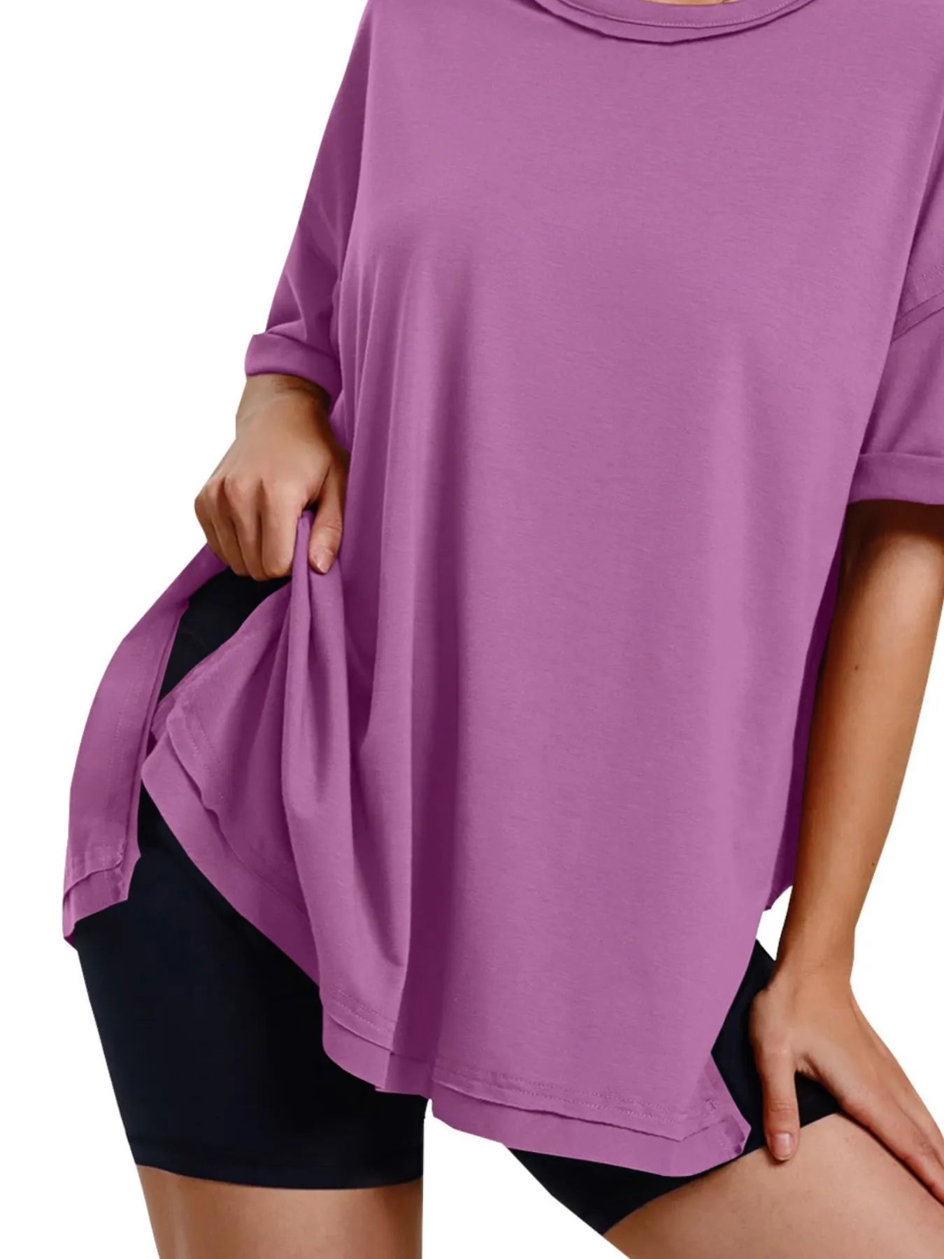Full Size Oversized Drop Shoulder Side Slit T-Shirt Plus Size