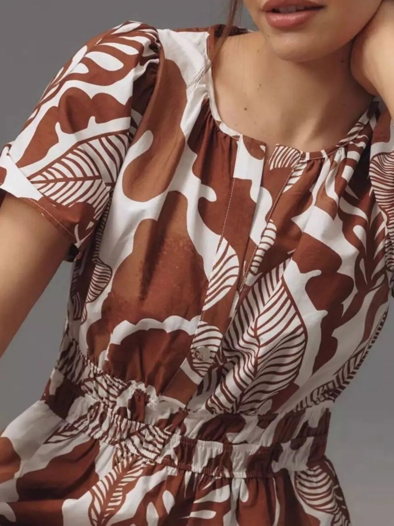 Printed Notched Short Sleeve Dress