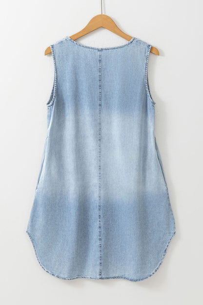 Wash Notched Sleeveless Mini Denim Dress