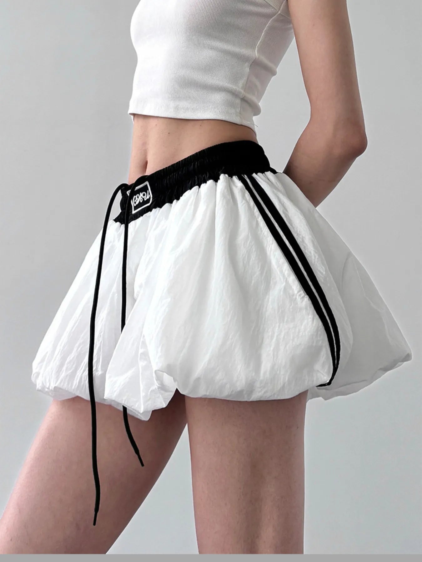 Drawstring Mini Skirt with Contrast Waistband