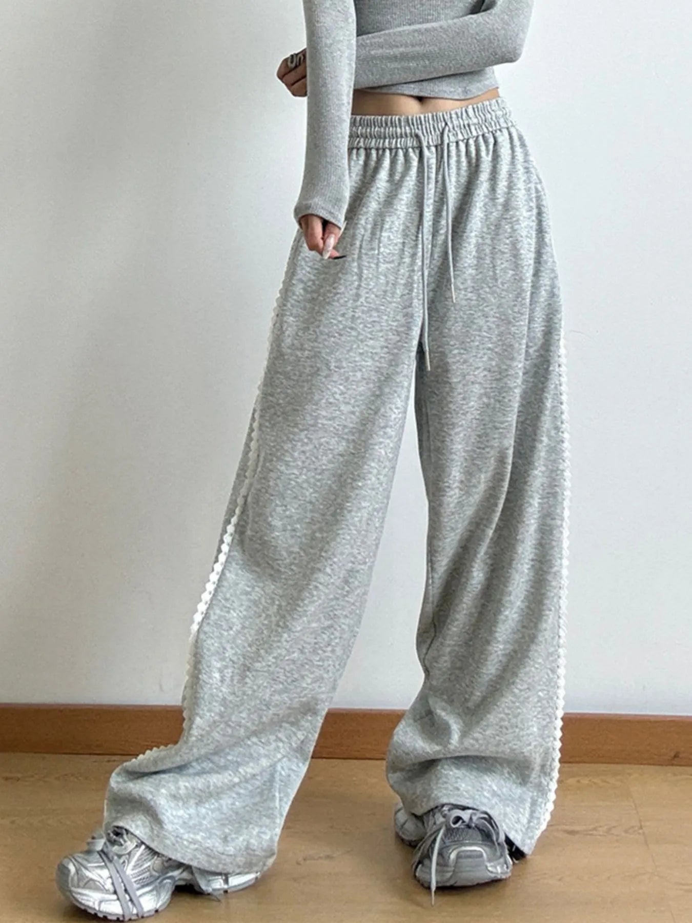 Loose Fit Wide Leg Casual Drawstring Pants